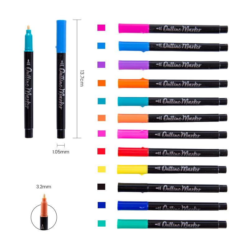 Marcador de acuarela gruesa negra de doble línea