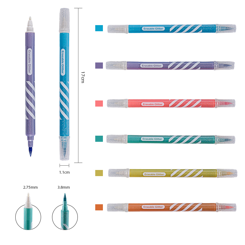Marcador de color con purpurina borrable