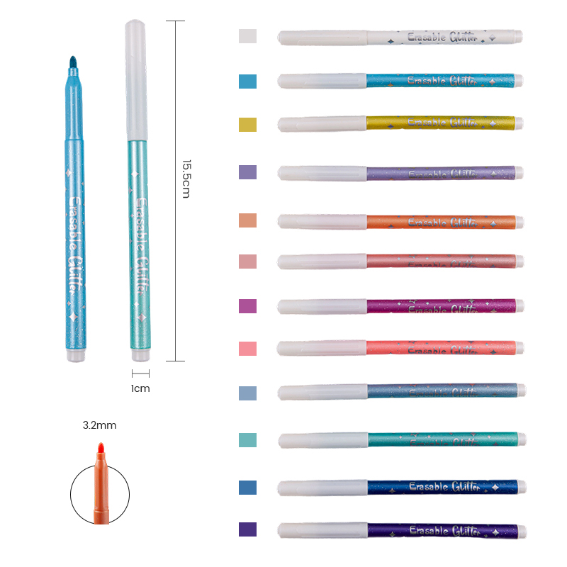 Marcador de color con purpurina borrable