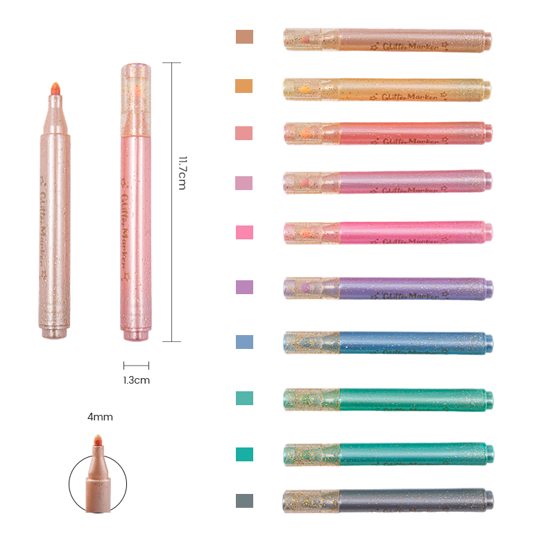 Marcador de color de brillo de tinta Gouache con purpurina dorada