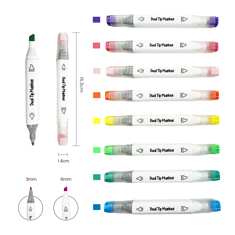 Bolígrafo con purpurina de doble punta de 112G, 6 mm y 3 mm